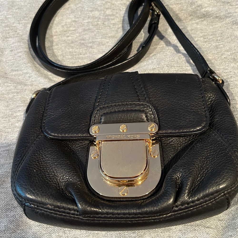 Michael Kors Black Leather Crossbody with Gold Accents